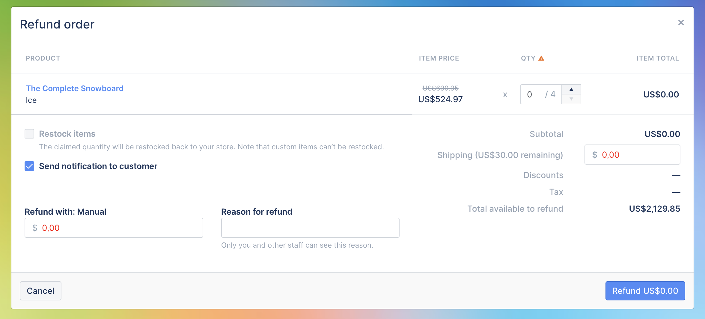 Shopify Refund: the shipping cost is zero by default 🛍