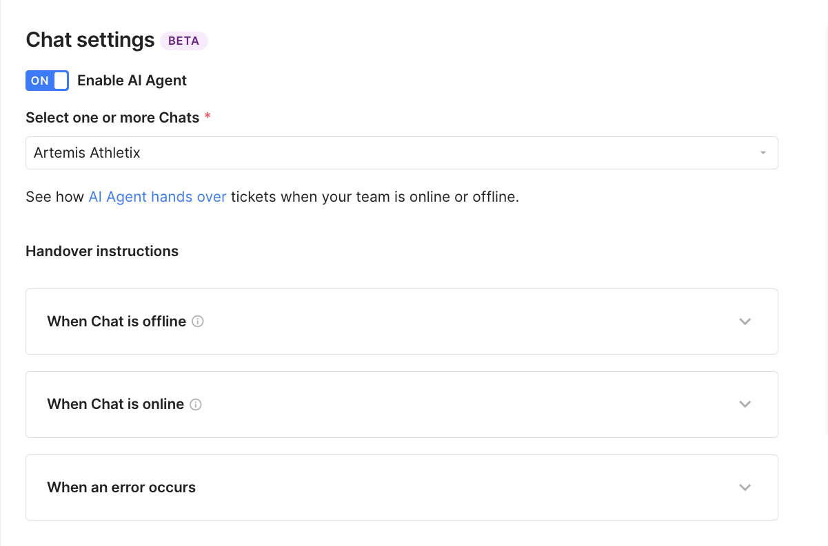 Customizing AI Agent handover experience on Chat