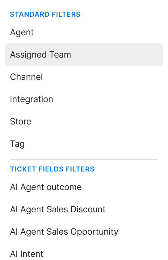 AssignedTeam filter menu AssignedTeam filter menu