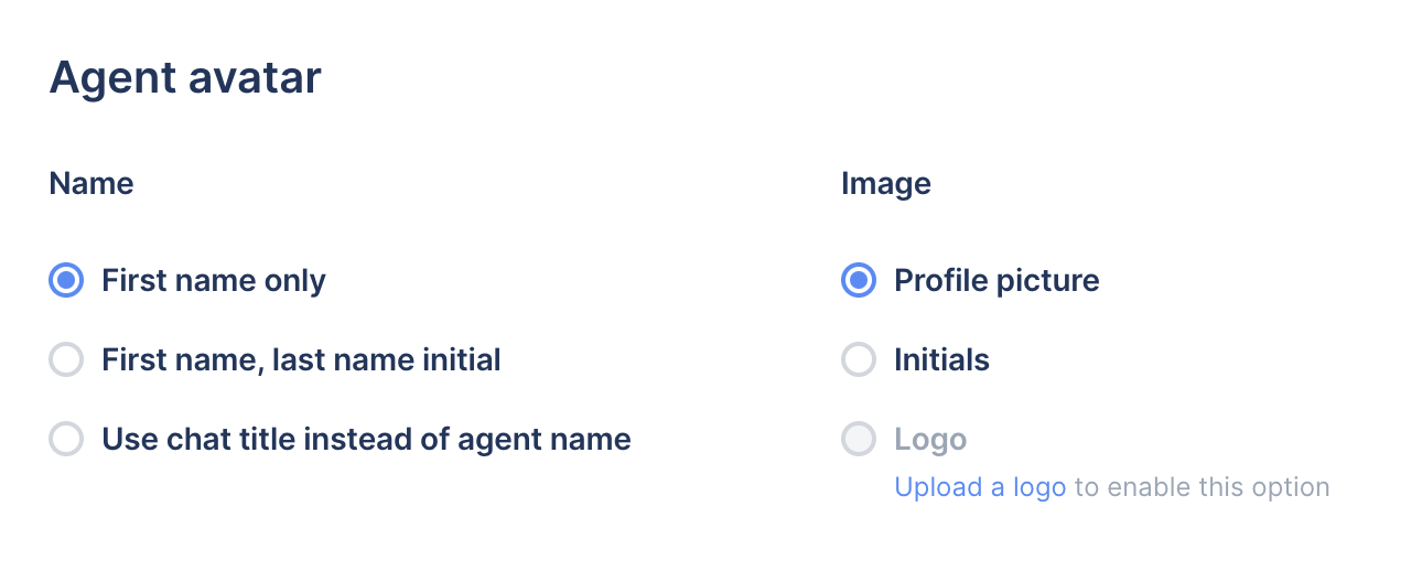 Agent name and picture input fields