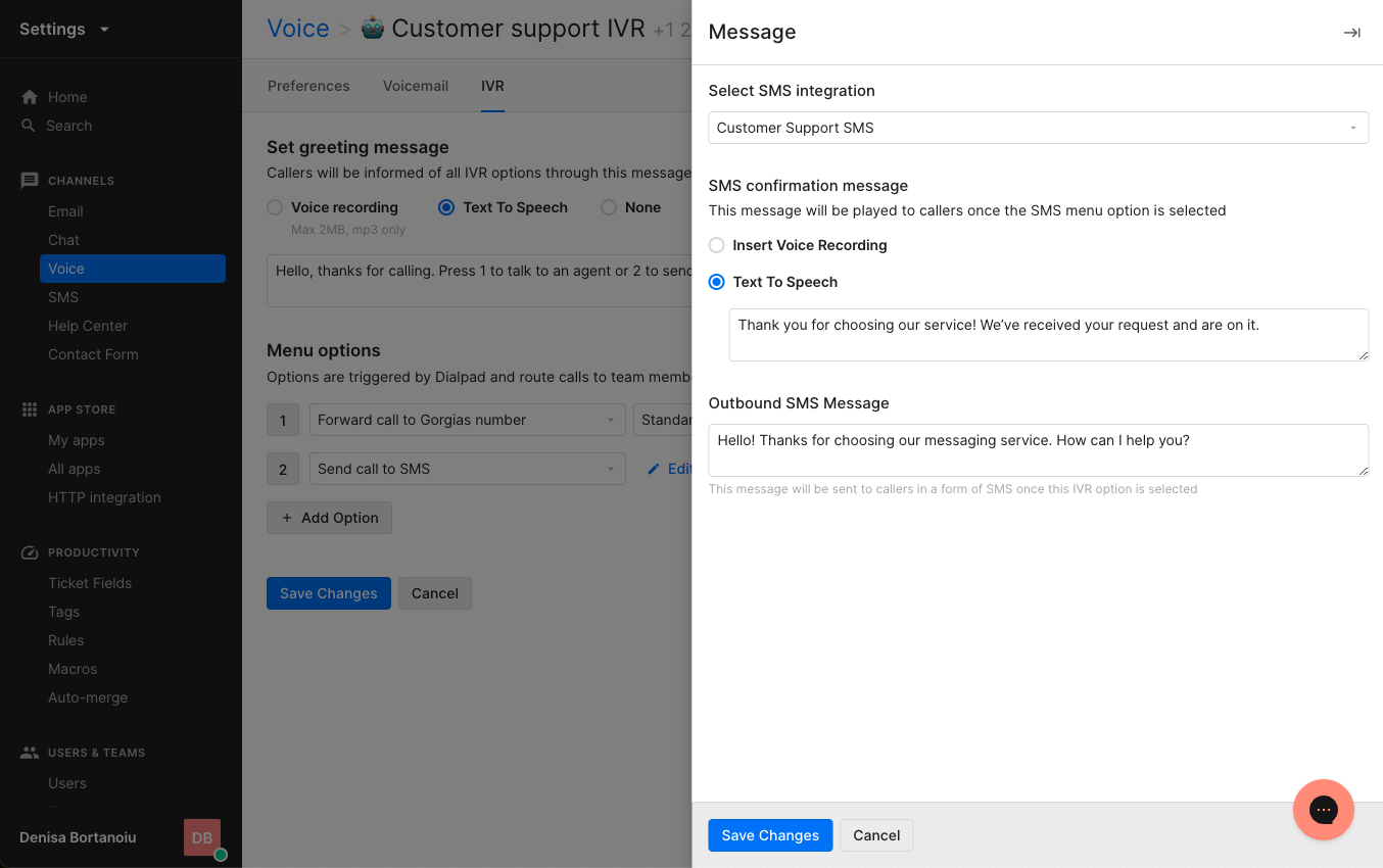 IVR option for Voice to SMS transfer