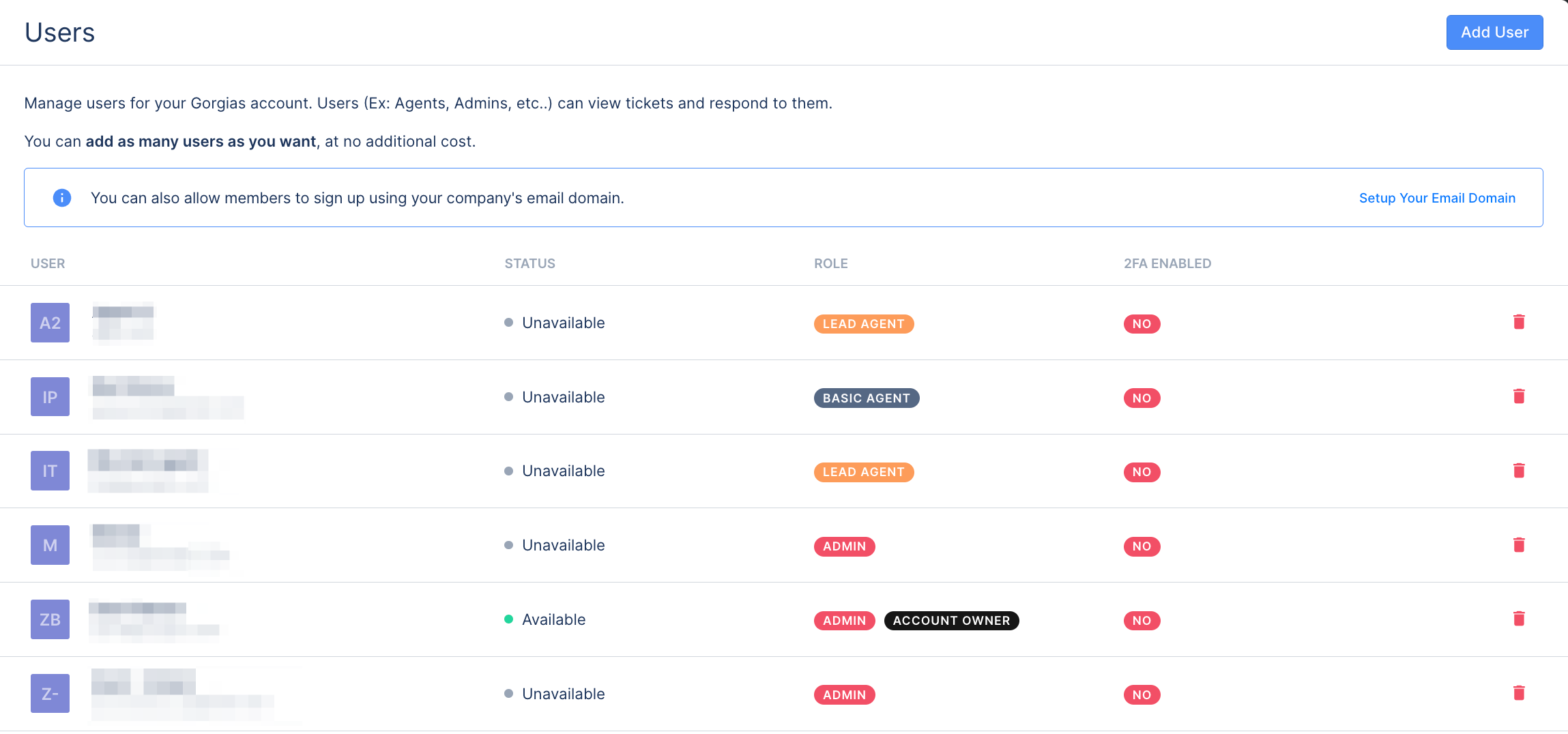 Agent Availability Status in the User's Page