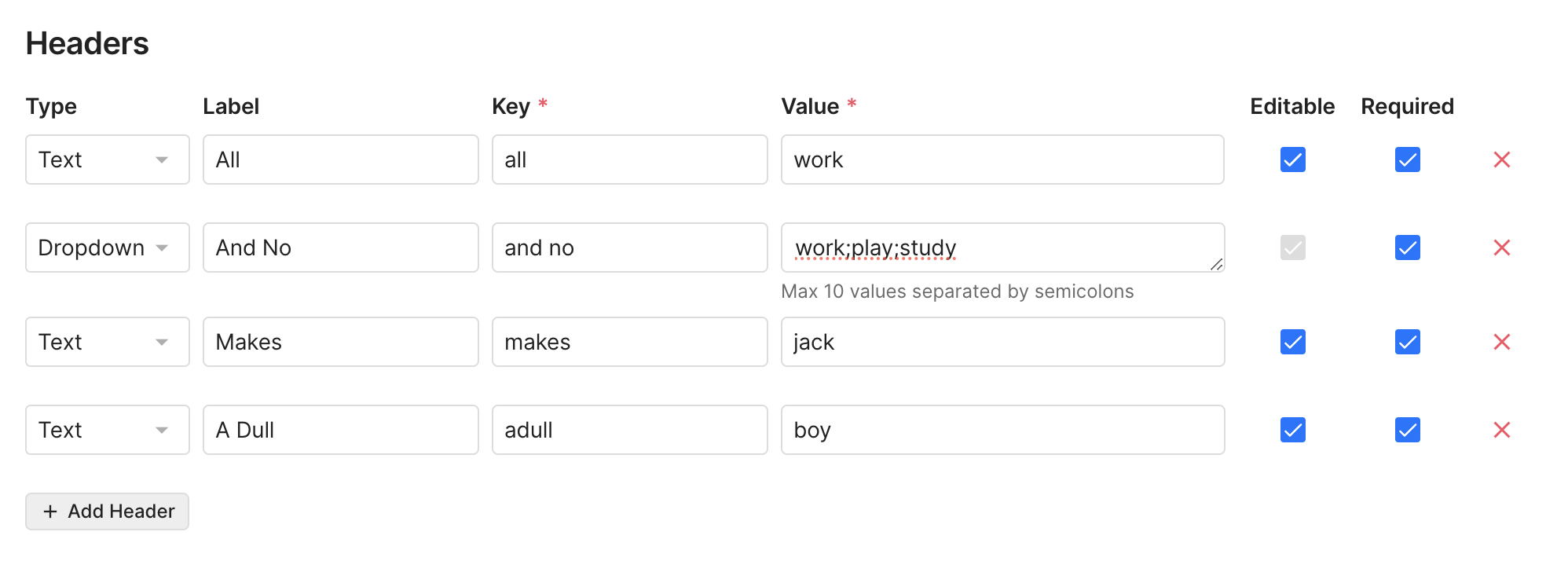 Predefined Custom Action values