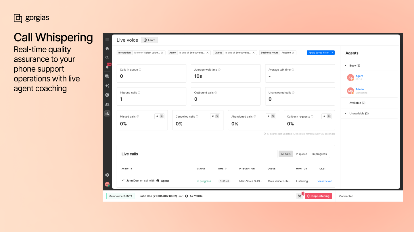 Call Whispering: Live agent coaching