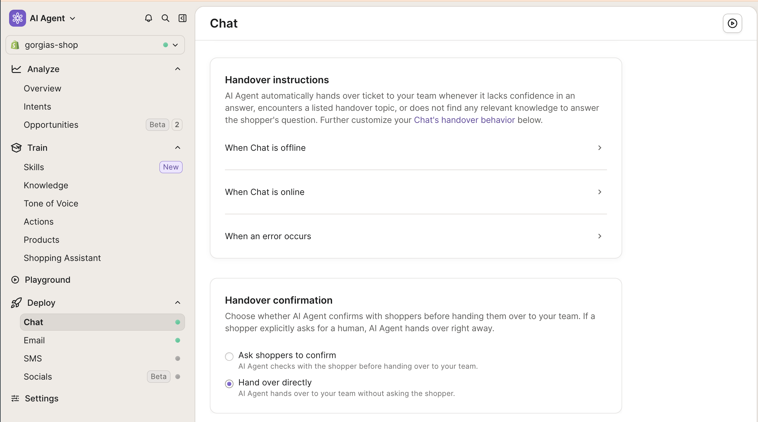 Subject: New: choose how AI Agent hands over to your team