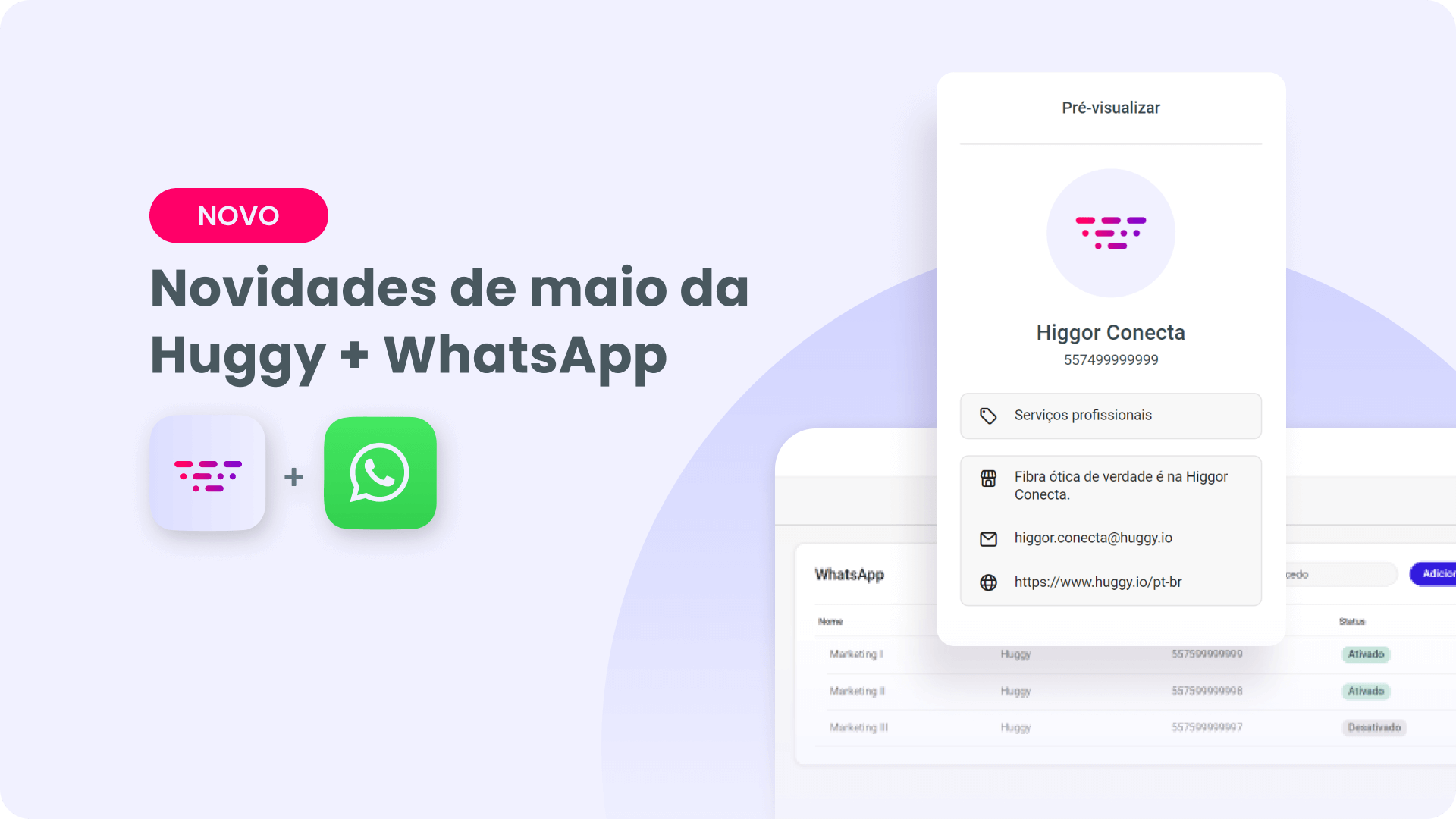 Novidades de maio da Huggy + WhatsApp