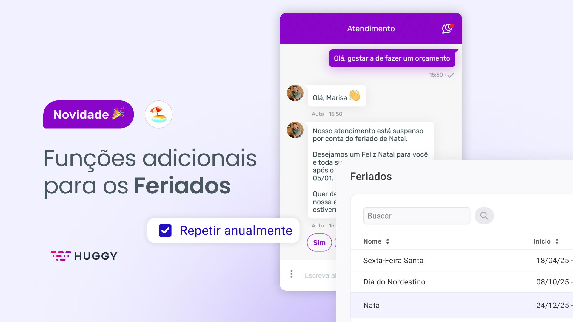 Funções adicionais para os Feriados