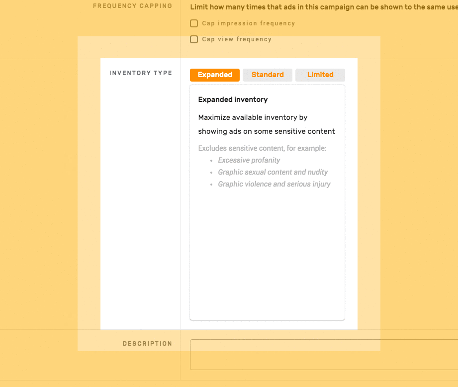 Choose your desired inventory type on campaign wizard