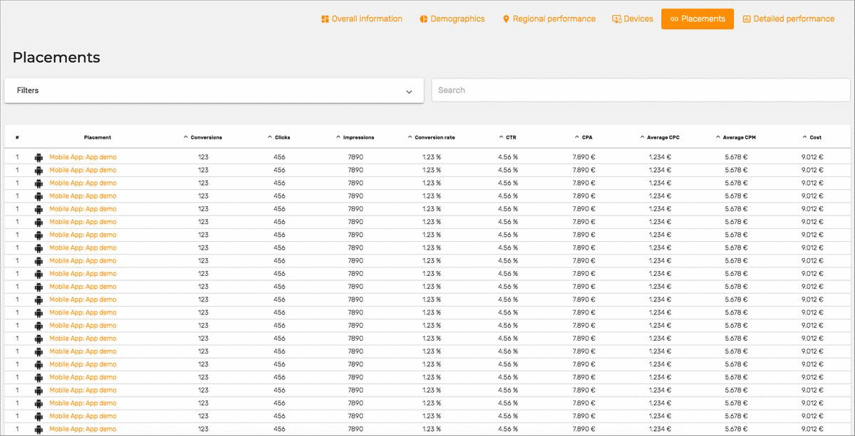 Placement advanced search now available on display campaigns!