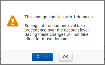 Domain-specific Settings Warning