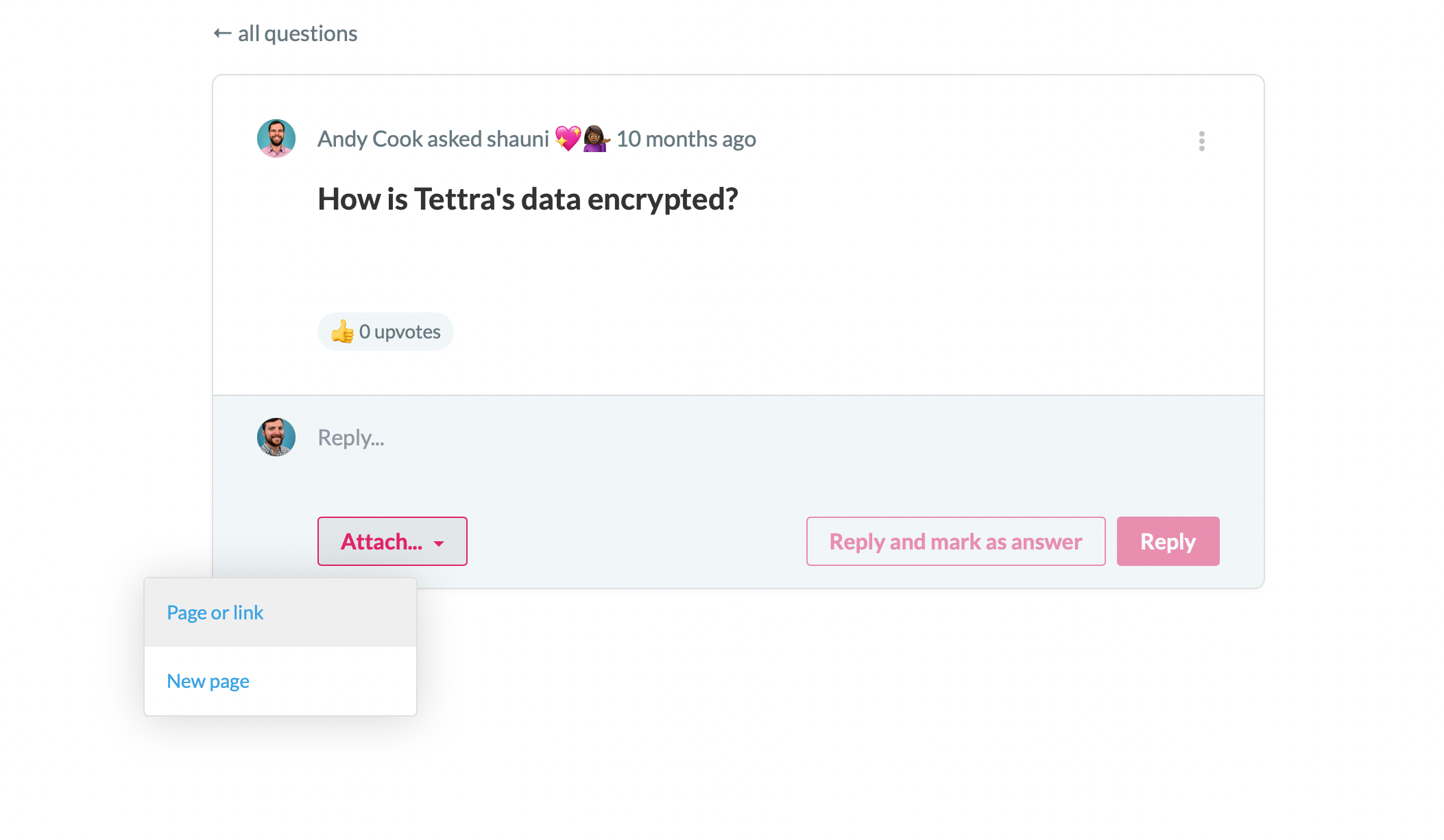 Attach any Tettra page or url when answering questions