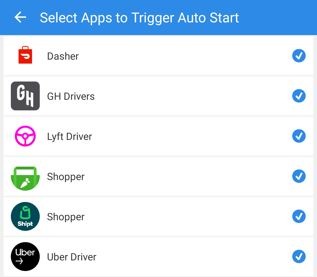 Gig Economy Drivers auto start option