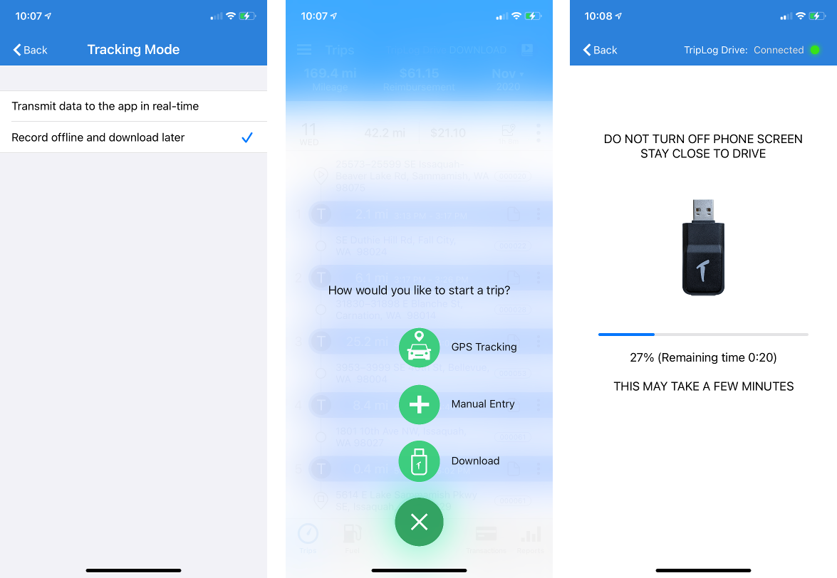 TripLog Drive™ New Tracking Mode - Record Offline and Download Later