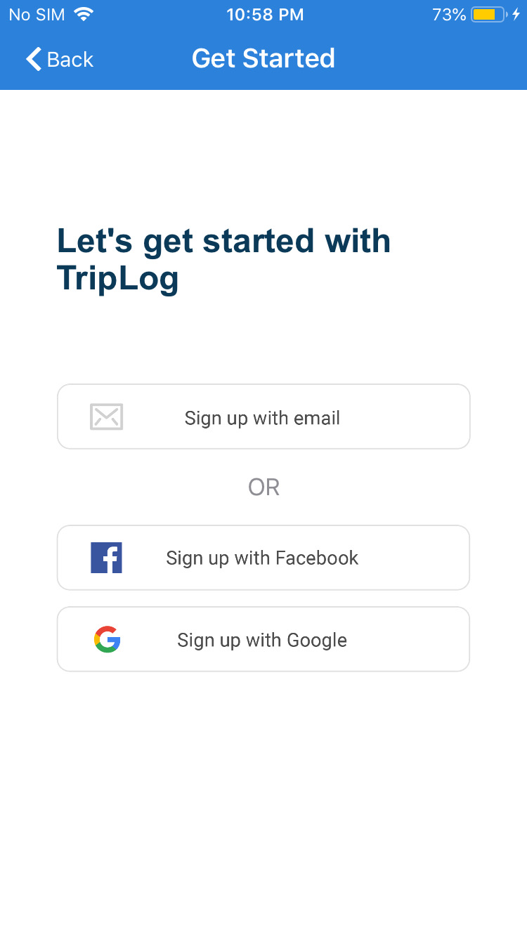 TripLog App Google/Facebook