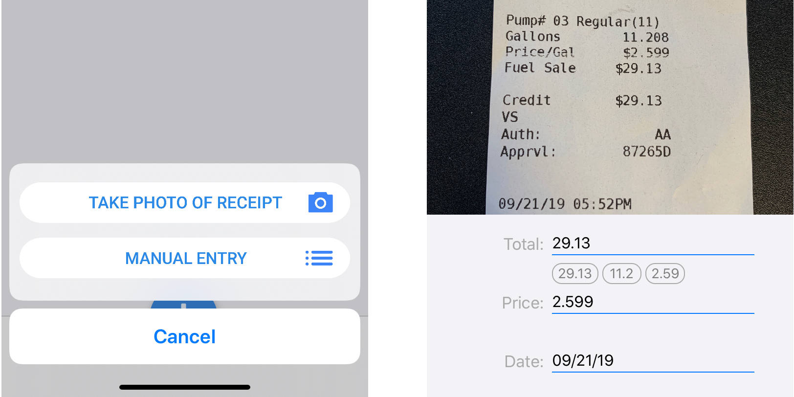 Read fuel receipts with OCR technology