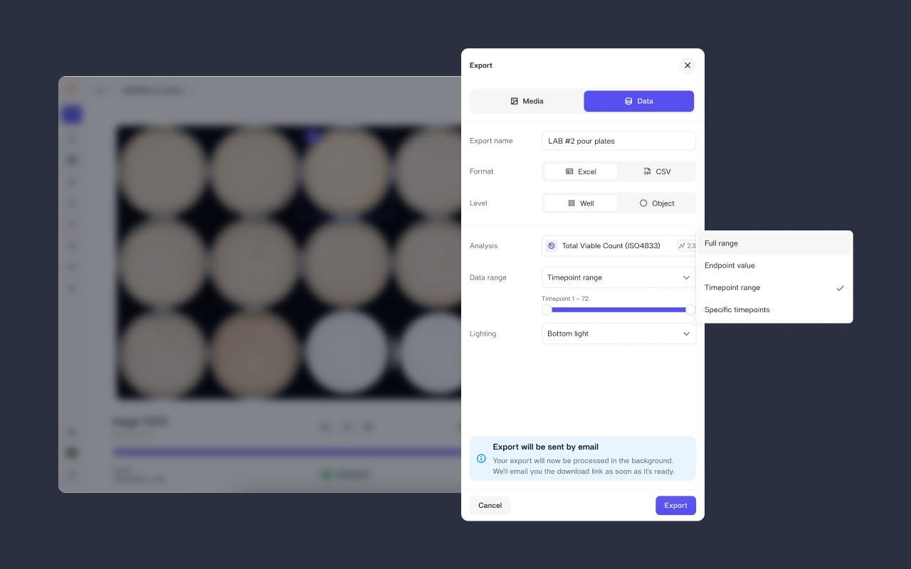 Flexible timepoint selection for data exports