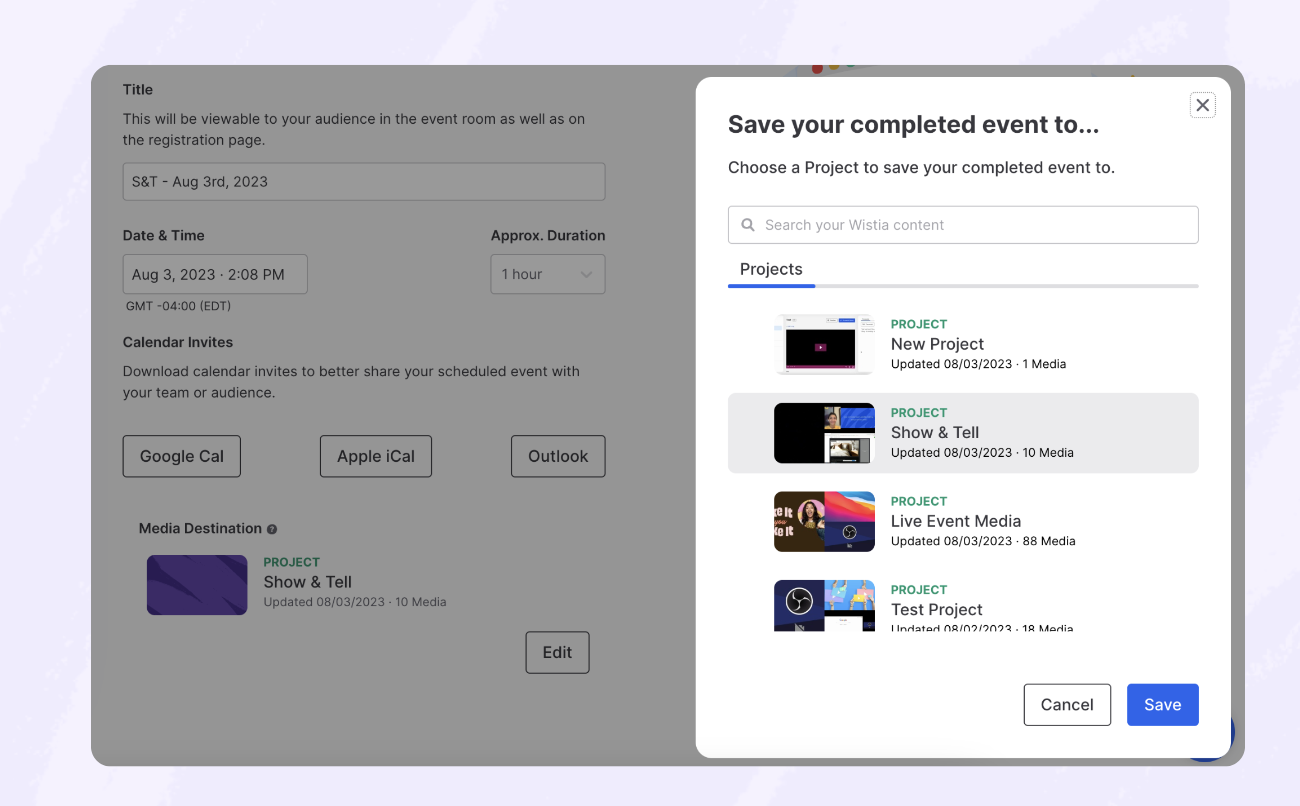 📂 Keep your live events organized inside Projects