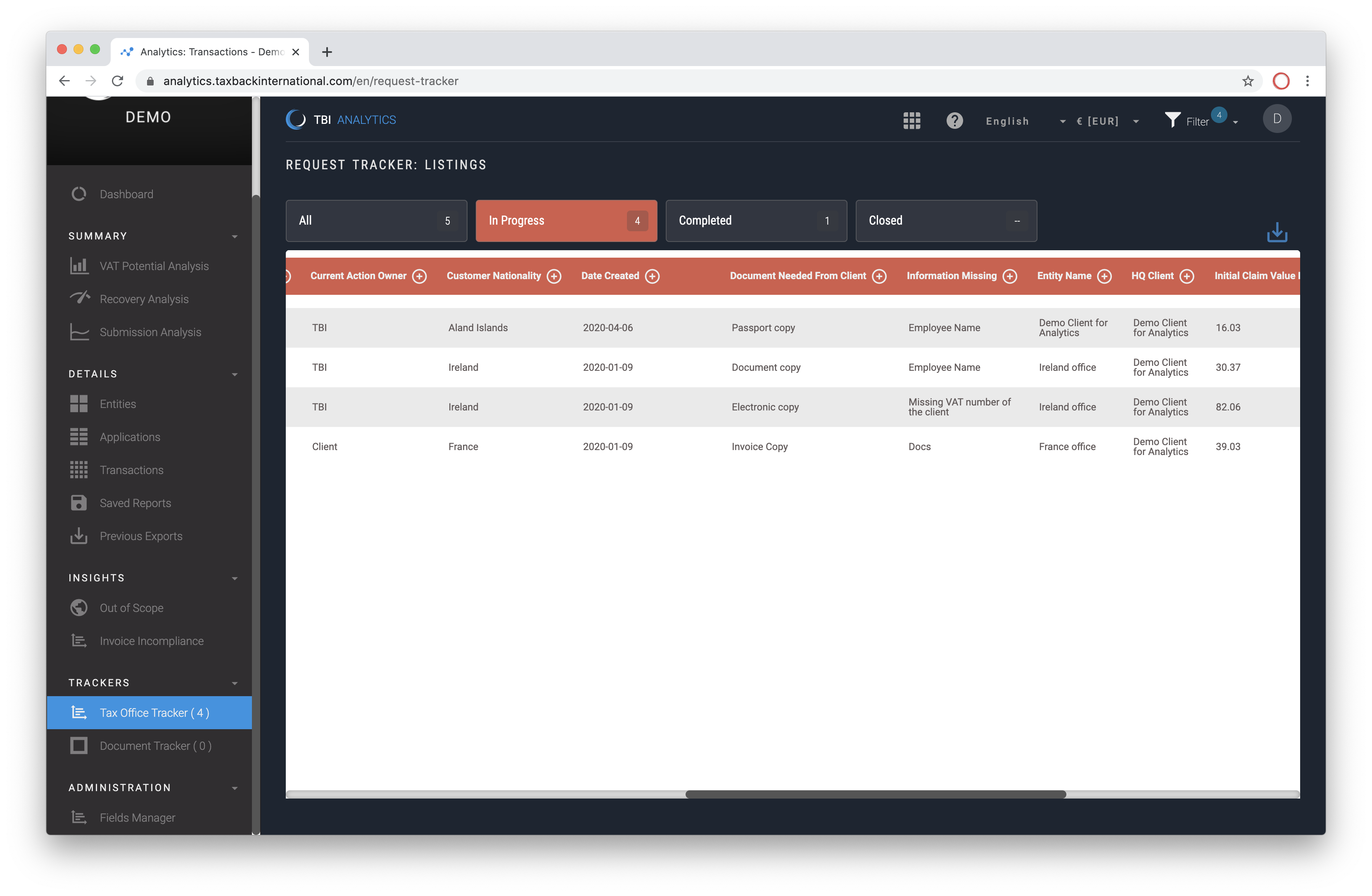 Enable full visibility of requests with our Tax Office Tracker
