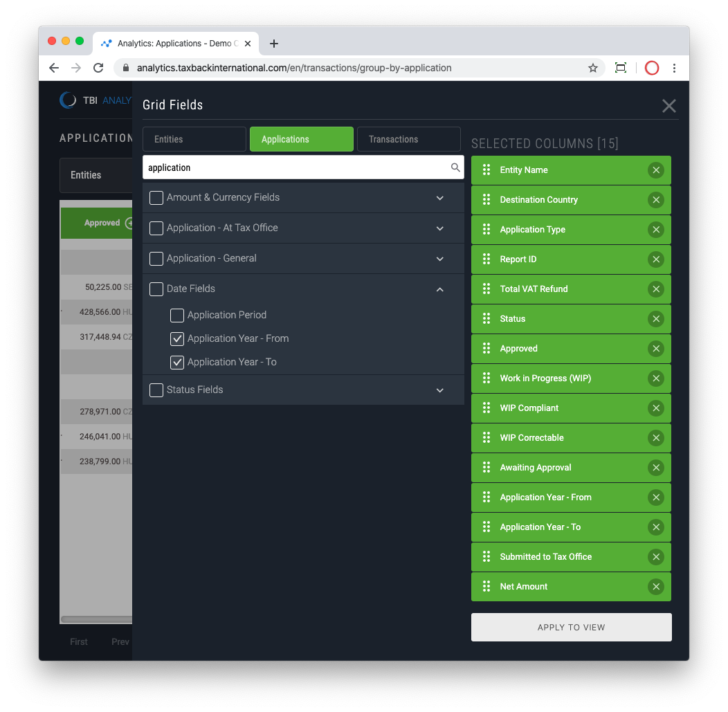 New columns available for Applications grid