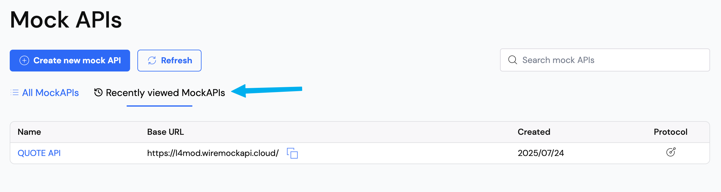 Recently Viewed APIs