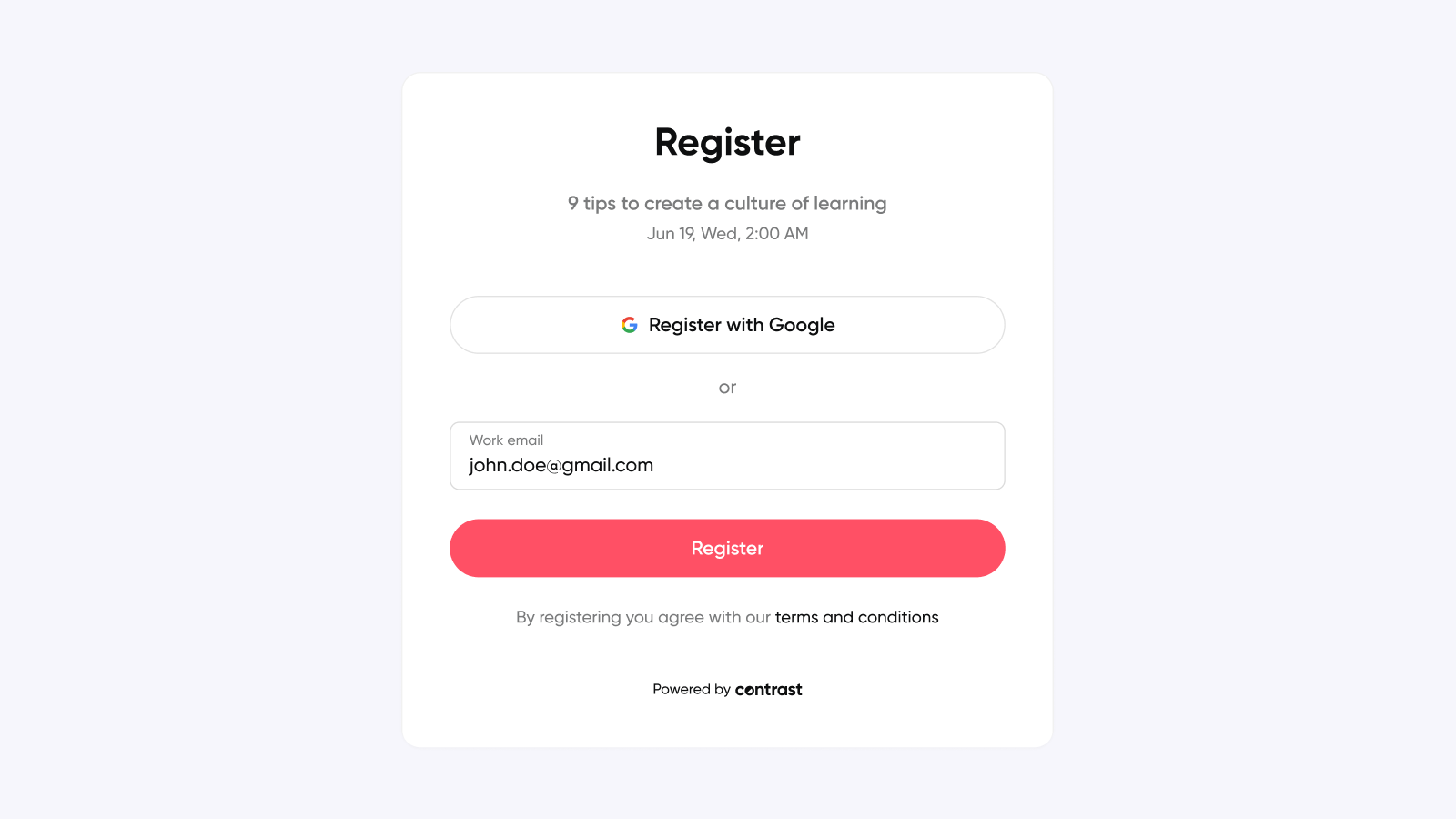 Embed the registration form