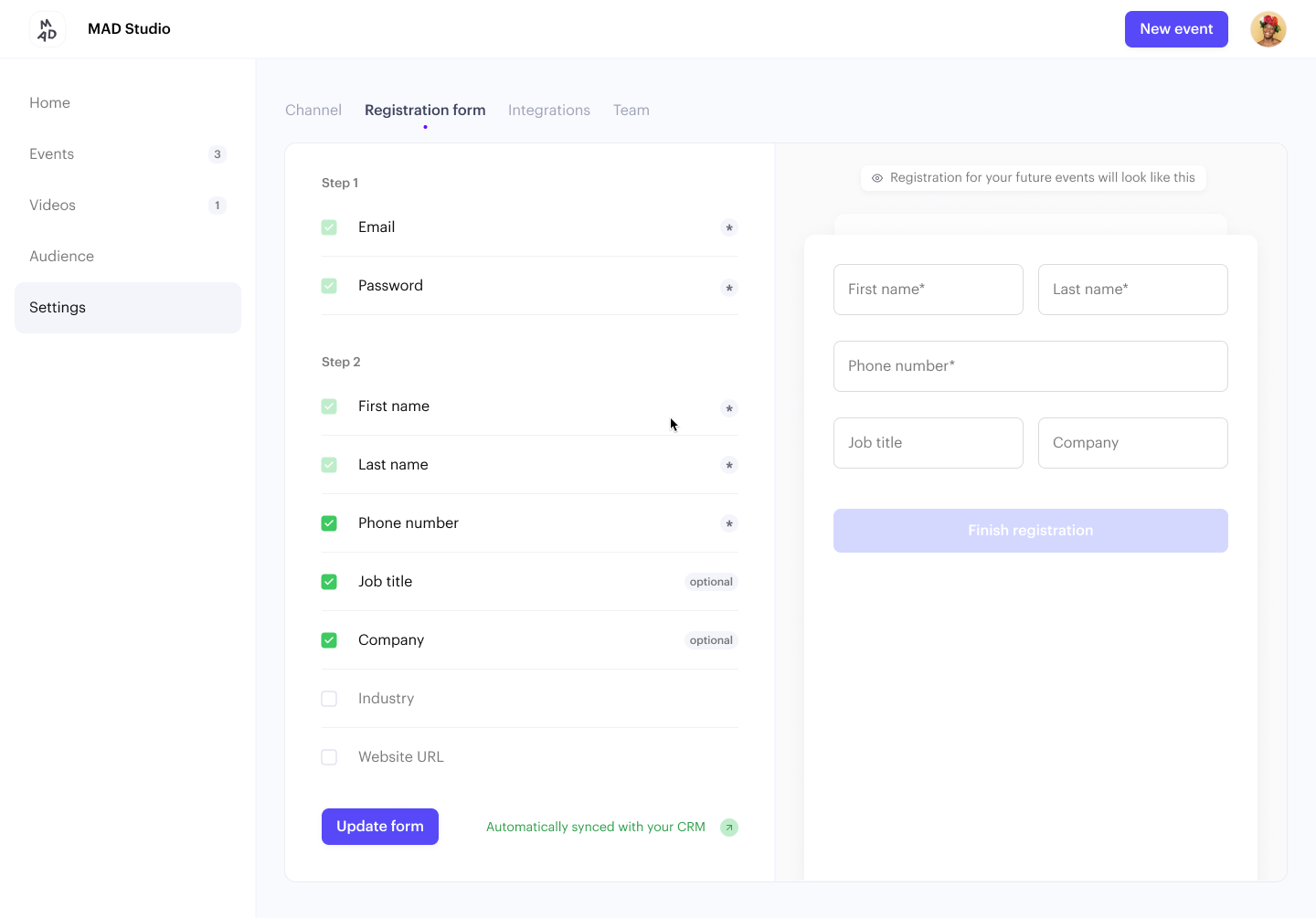 Custom Registration Forms