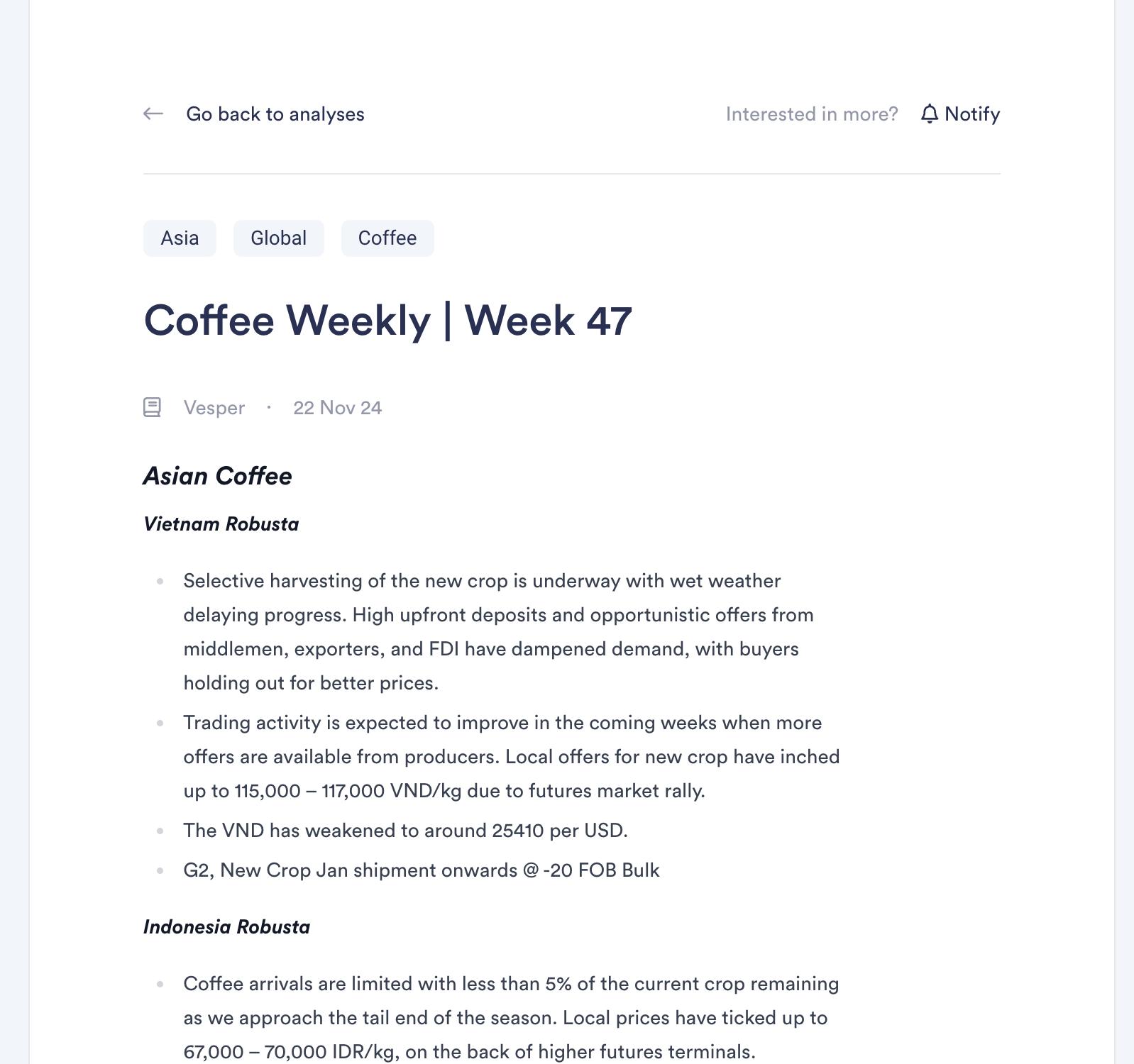 New Weekly Coffee Market Report