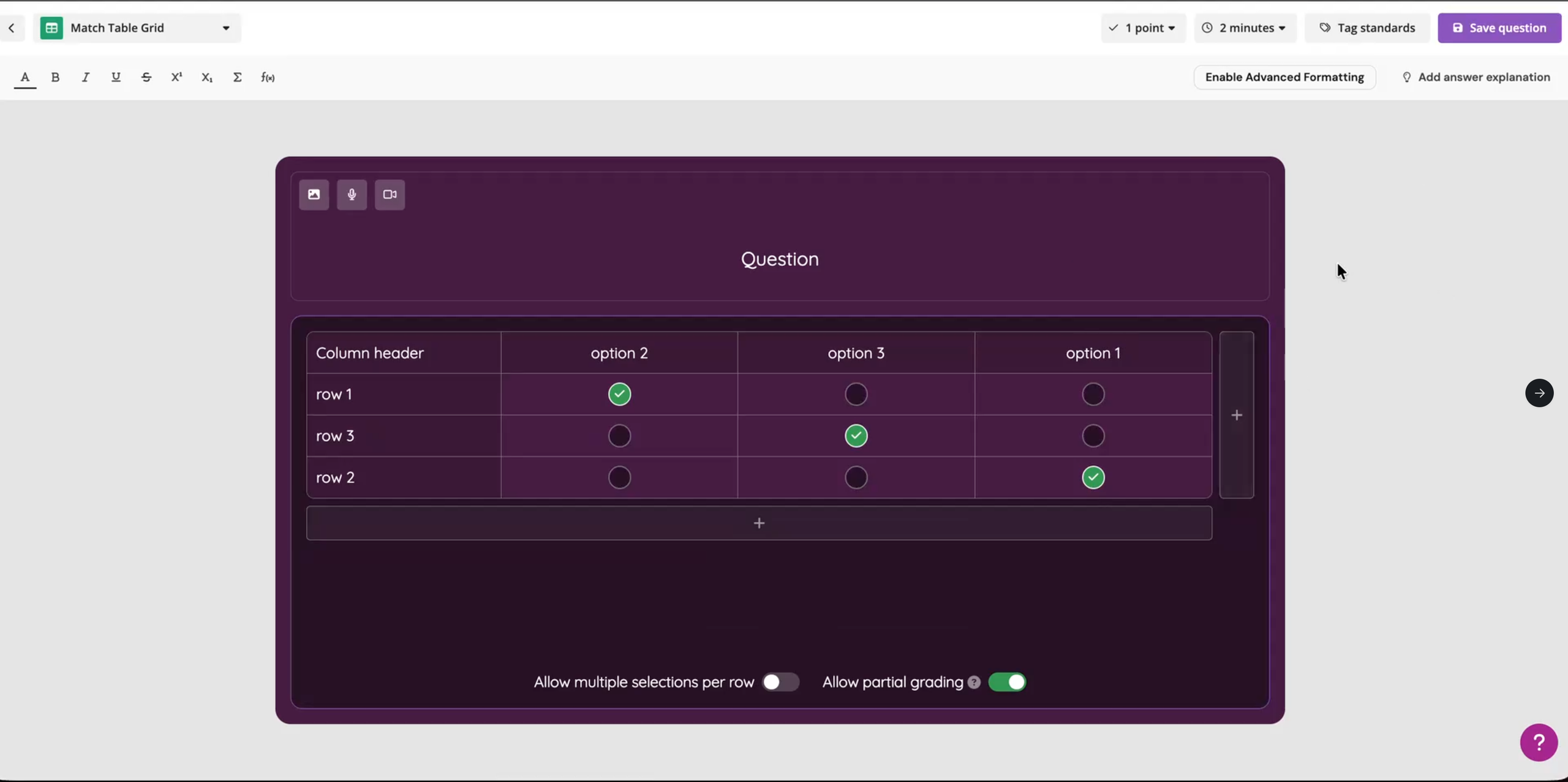 Ask your students to sort in a Match Table Grid question