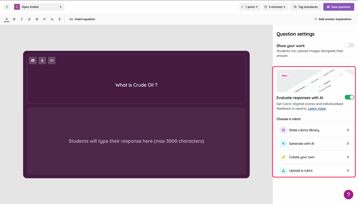 Grade open-ended responses with rubric-based AI and a state rubric library