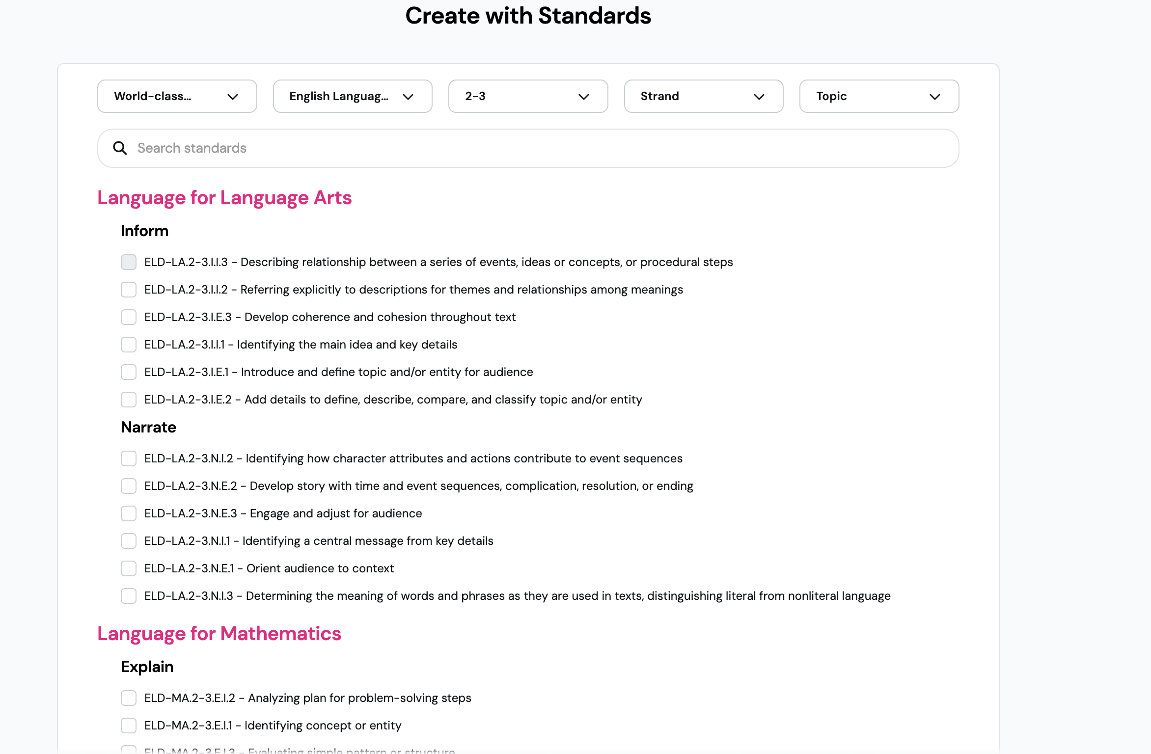 Tag and generate content aligned to WIDA ELD standards