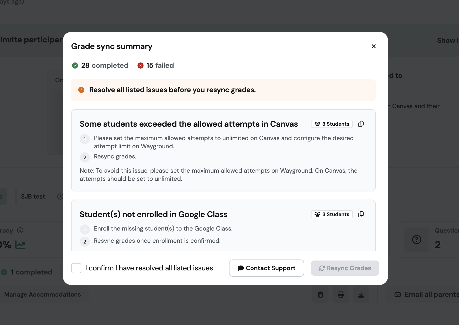 See exactly where grade sync stands — and fix issues without waiting for support