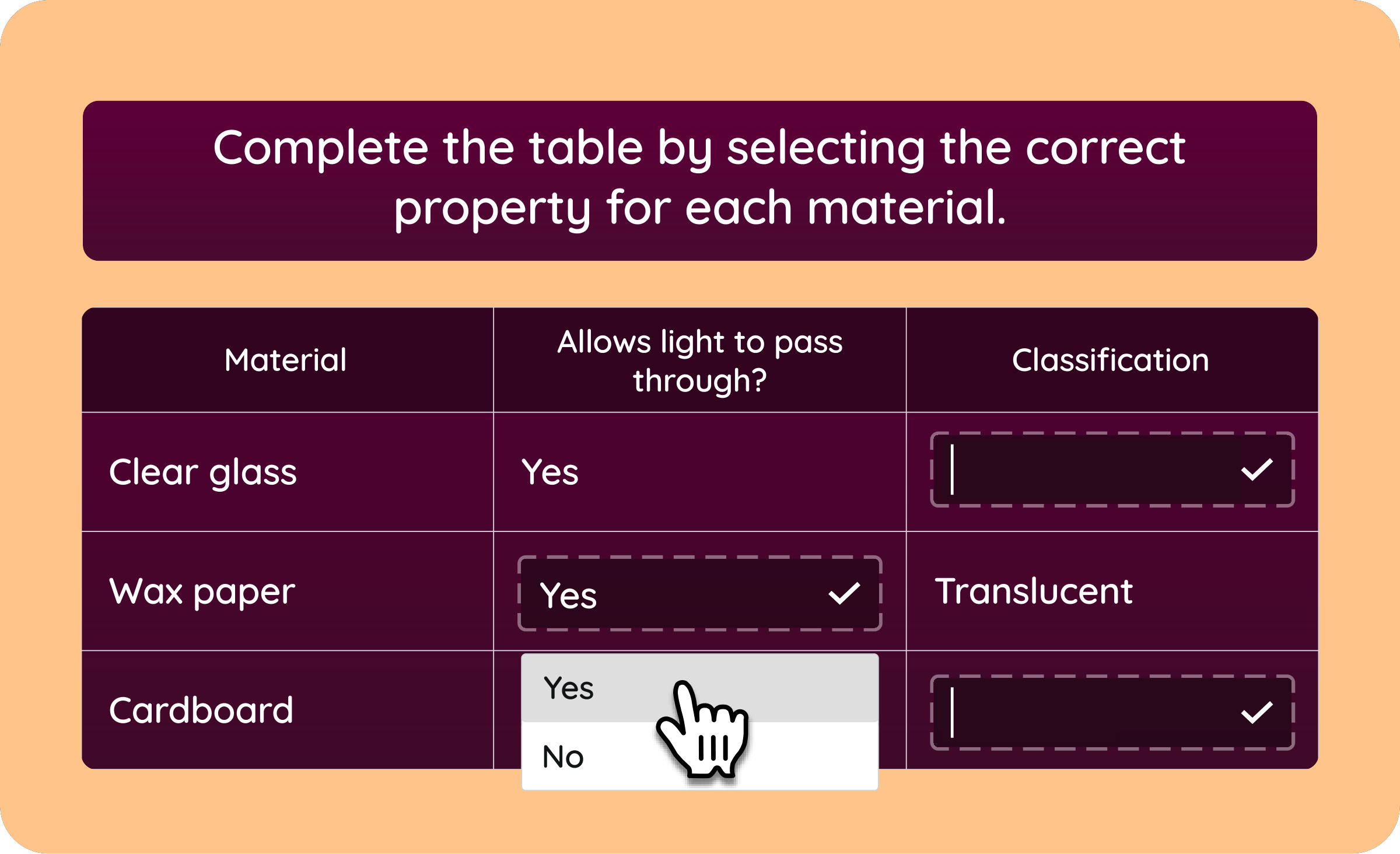Students can now fill in the blanks inside a table