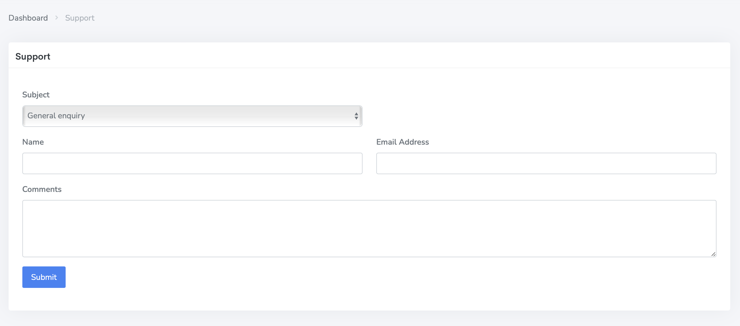 Help / Support form now available