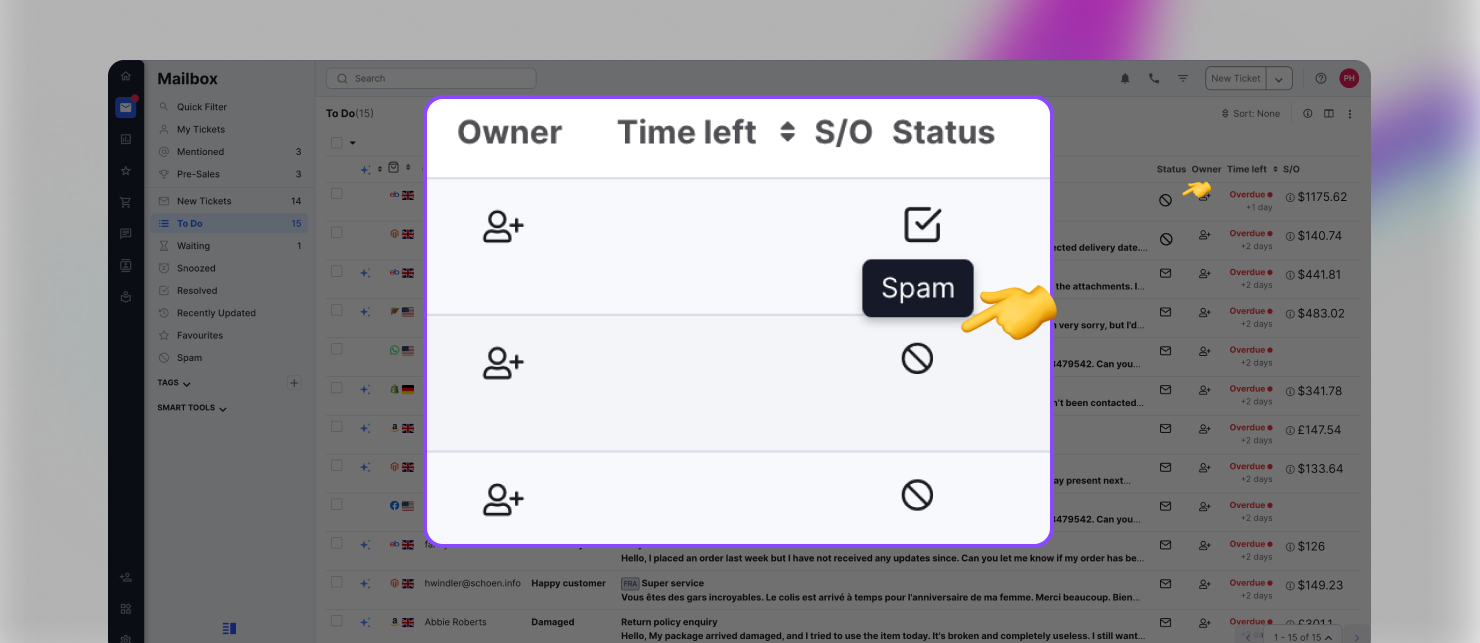 Identify spam tickets easily when searching for them in Mailbox 🚫