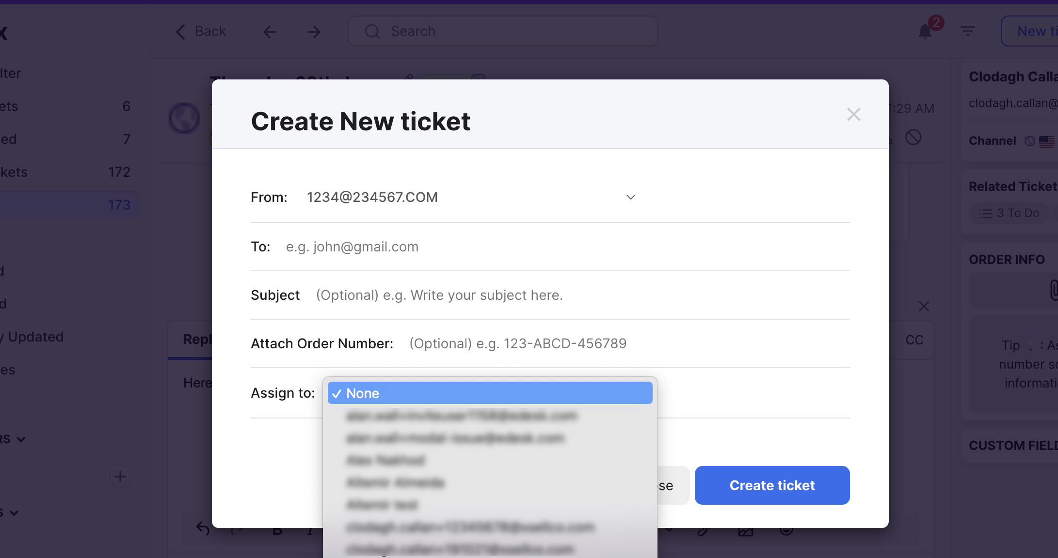 Create new ticket without choosing an agent