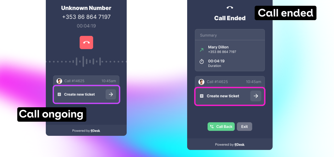 Create a ticket from the dialler - eDesk Talk