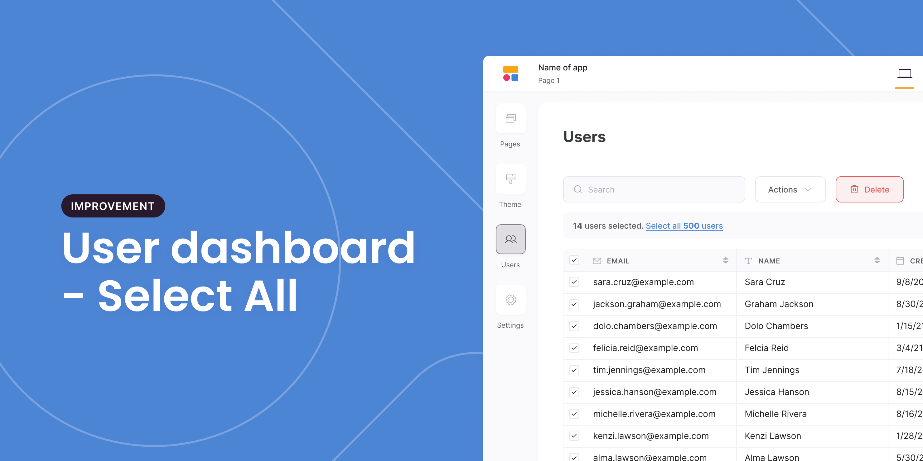 👐 User dashboard - Select All