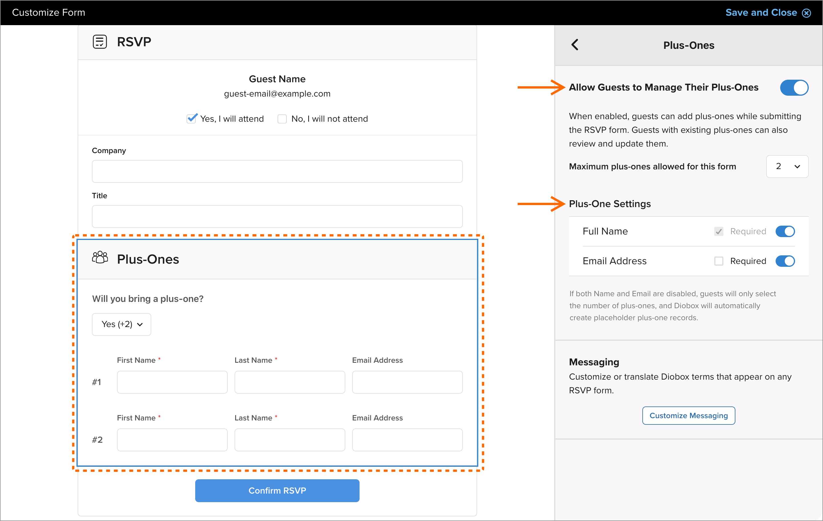 Additional Plus-One Field Controls for RSVP Forms