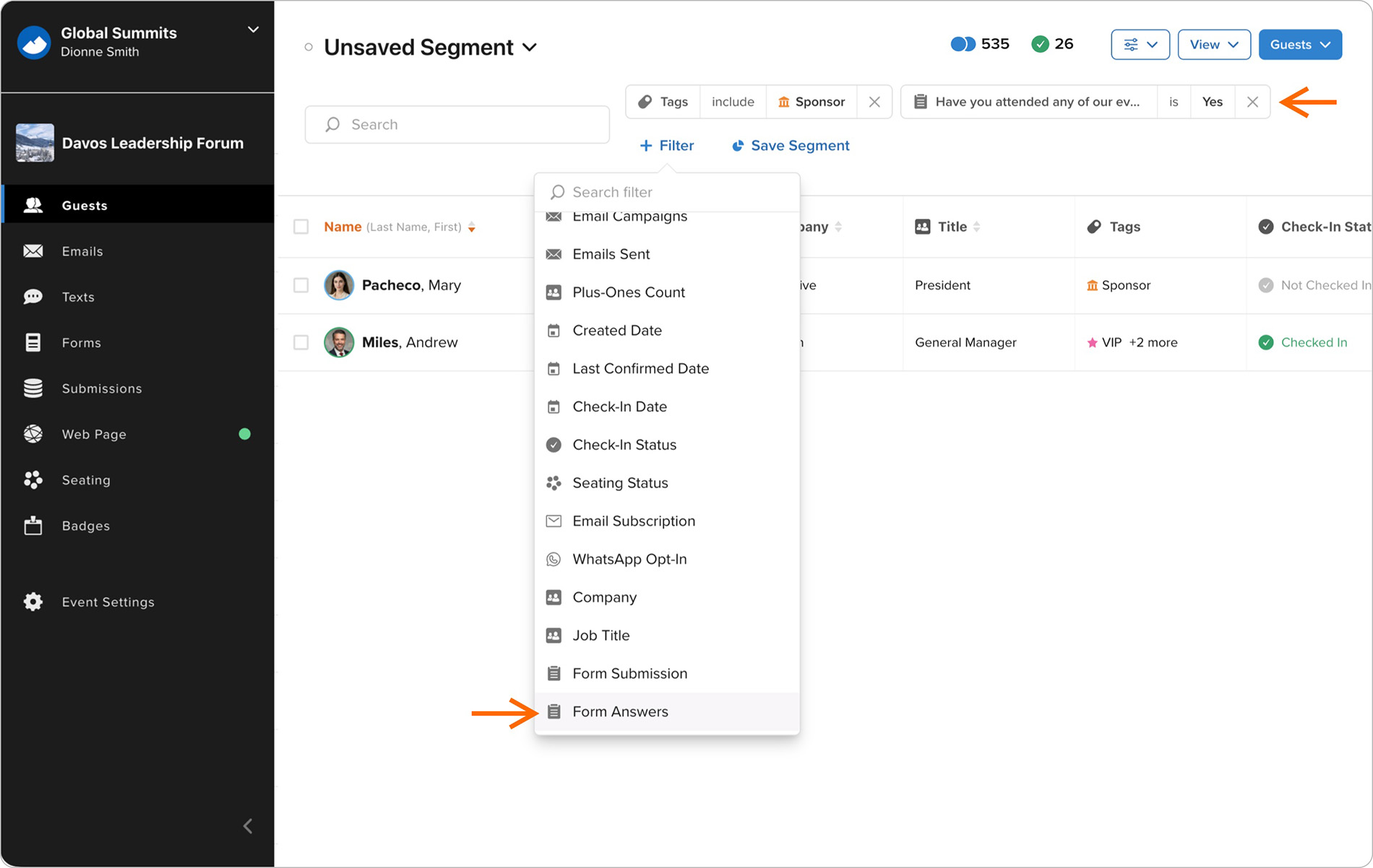 Custom Question Filters in Guest Segments