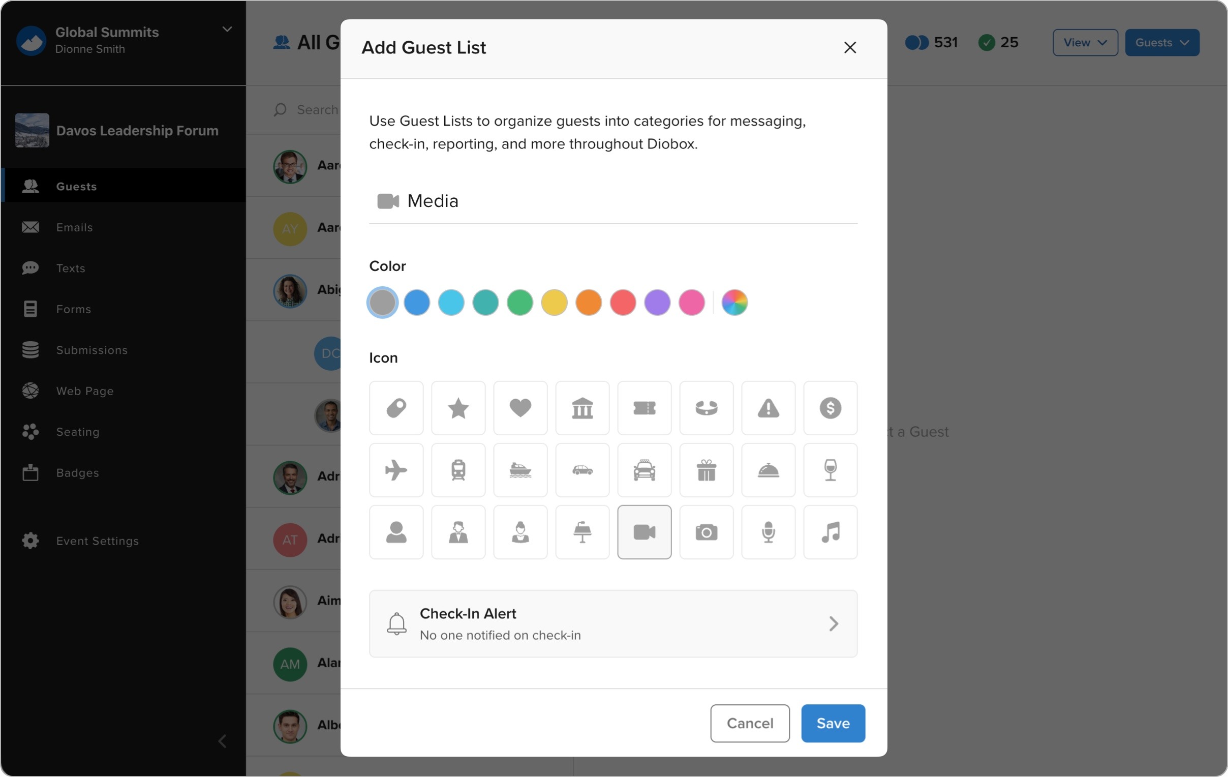 Guest List Colors and Icons