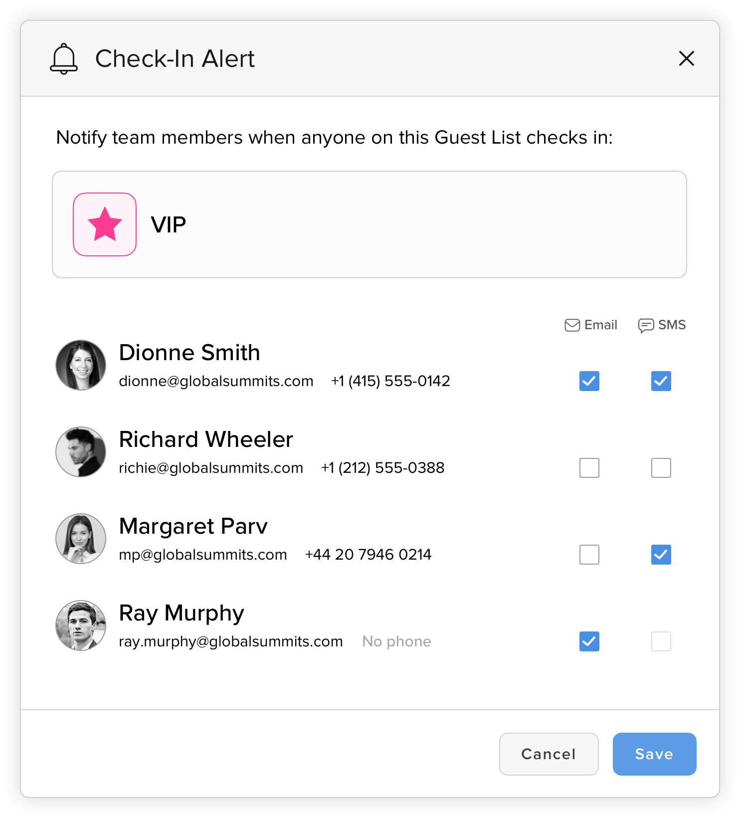 Check-In Alert SMS Notifications