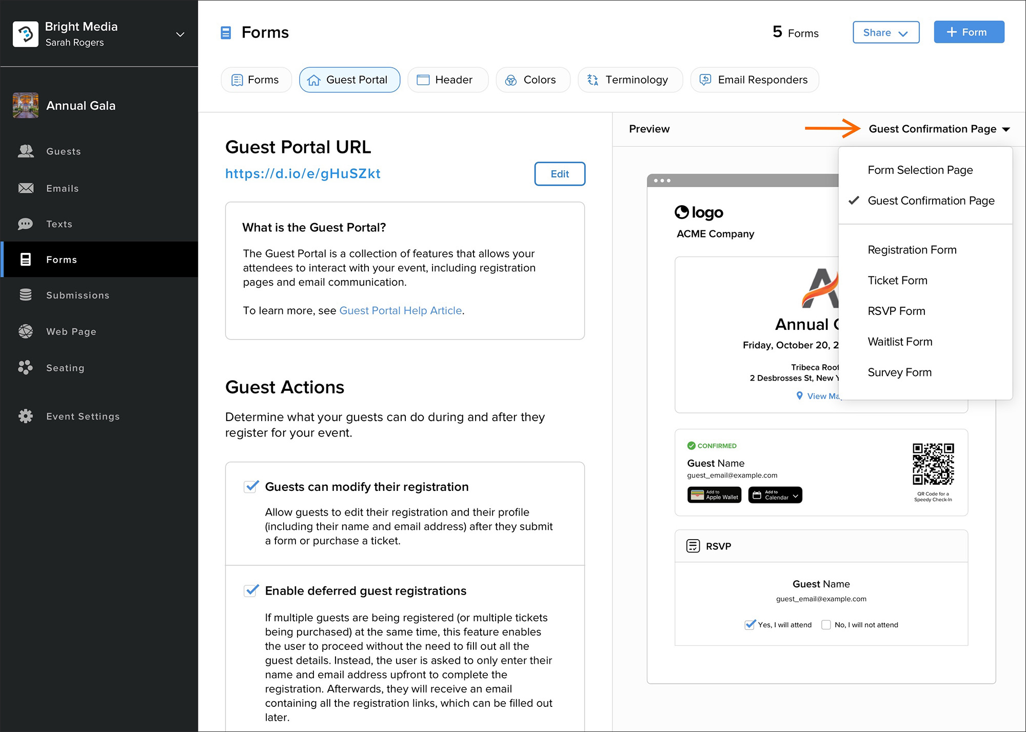 Guest Portal Preview for All Pages and Forms