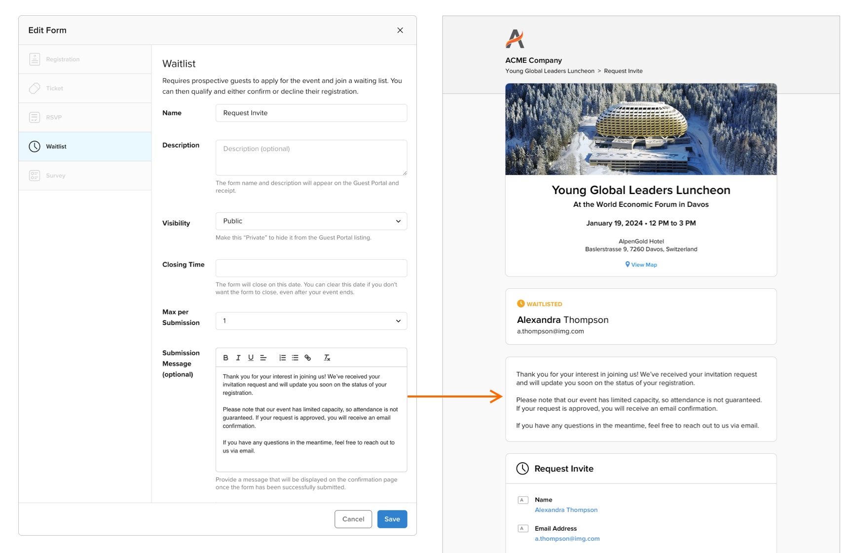 Customizable “Submission Message” for Forms